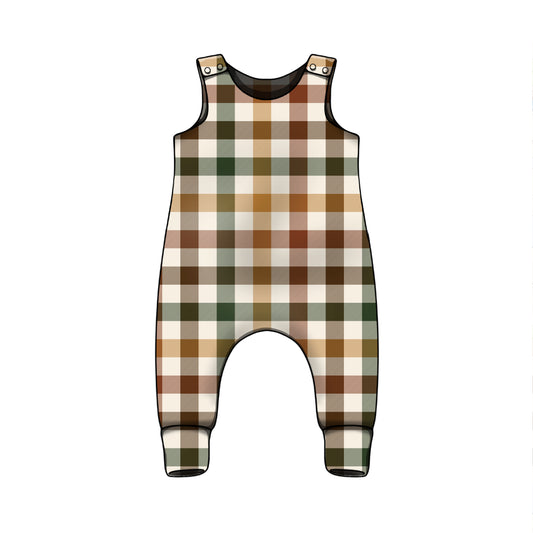 Cozy plaid baby romper – handmade Oeko-Tex cotton jersey