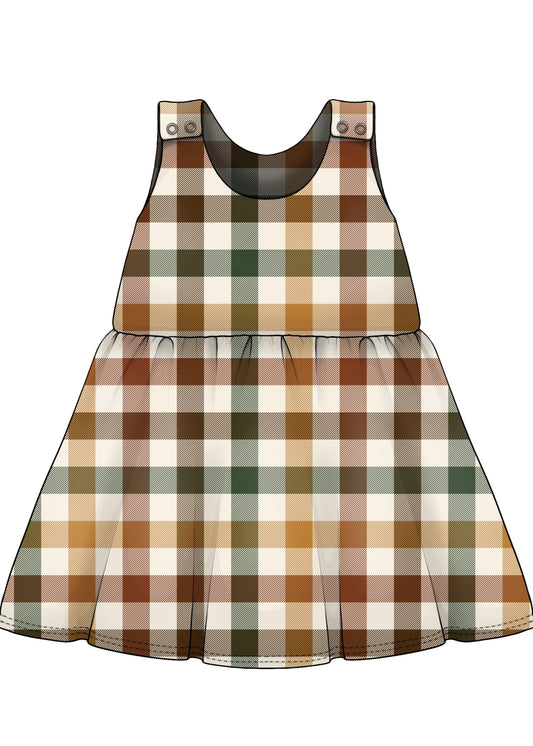 Handmade sleeveless autumn plaid organic cotton baby dress – fall toddler outfit UK