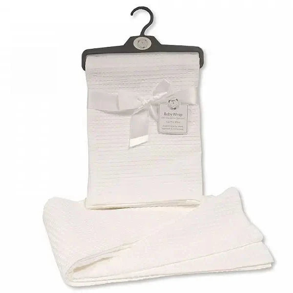 Cotton baby blanket in a waffle textured material personalised using embroidery 