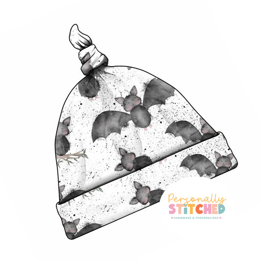 Bats Splats Print Handmade Tie Knot Baby Hat