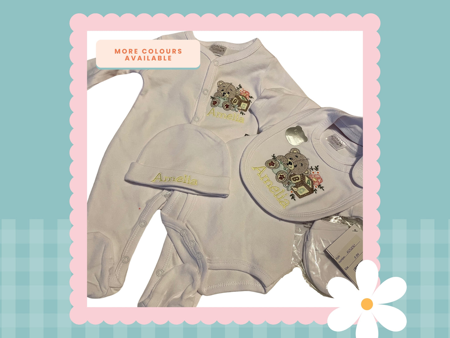 5 Piece Personalised Layette Set ✭ Bear Design