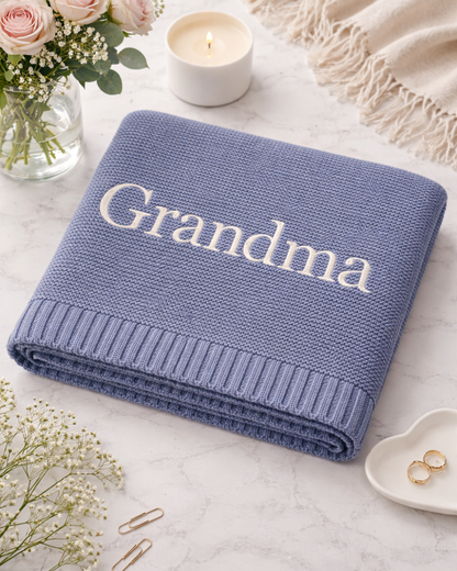 Personalised Knit Blanket | Personally Stitched Exclusive | Embroidered
