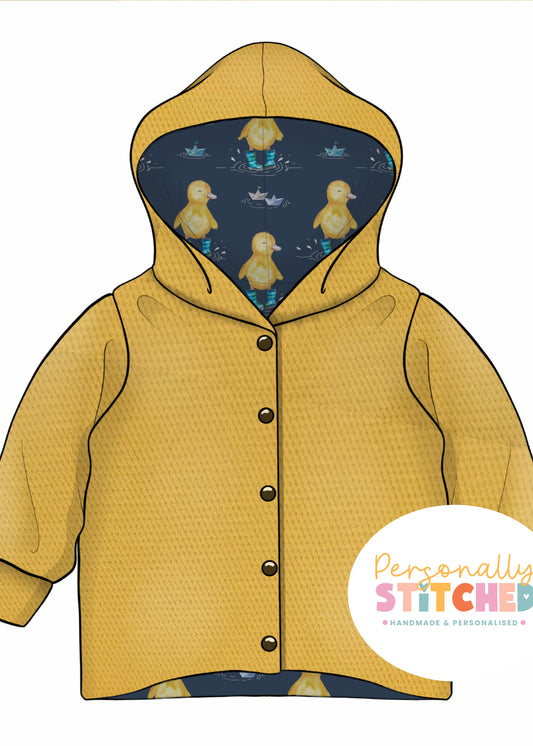 Buddy Duck & Yellow Waffle Knit Hooded Cardigan