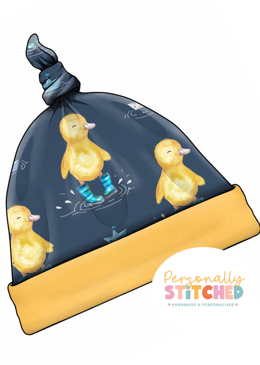 Buddy Duck Print Handmade Tie Knot Baby Hat
