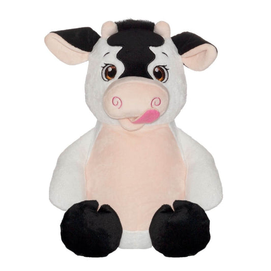 Callie Mae the cow soft toy with long eyelashes and personalised name embroidery