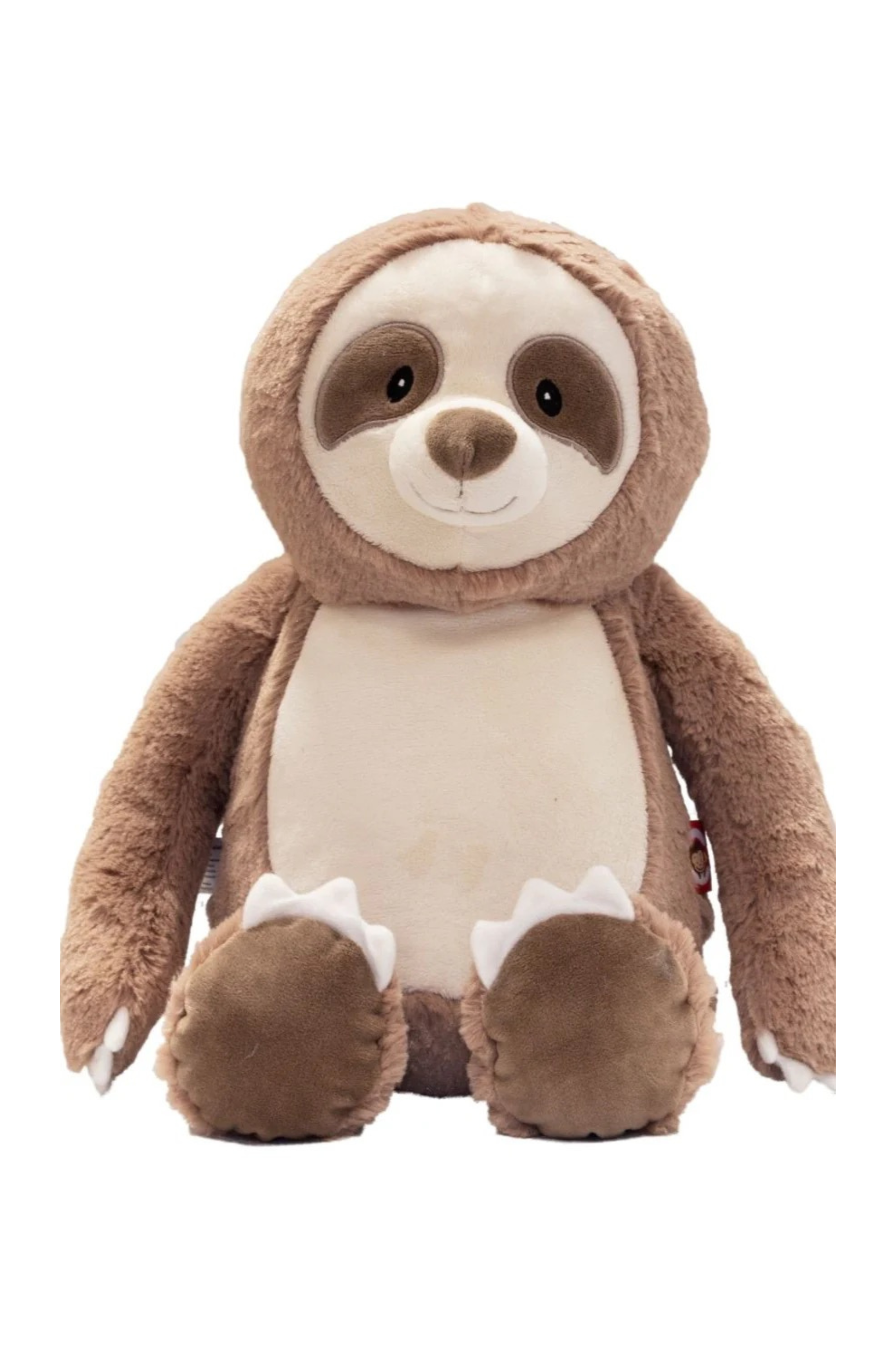 Plush toy sloth on a white background