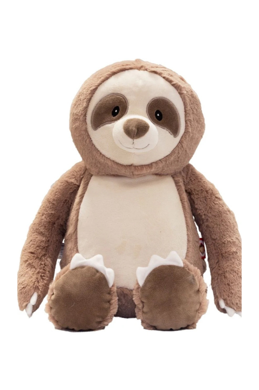 Plush toy sloth on a white background