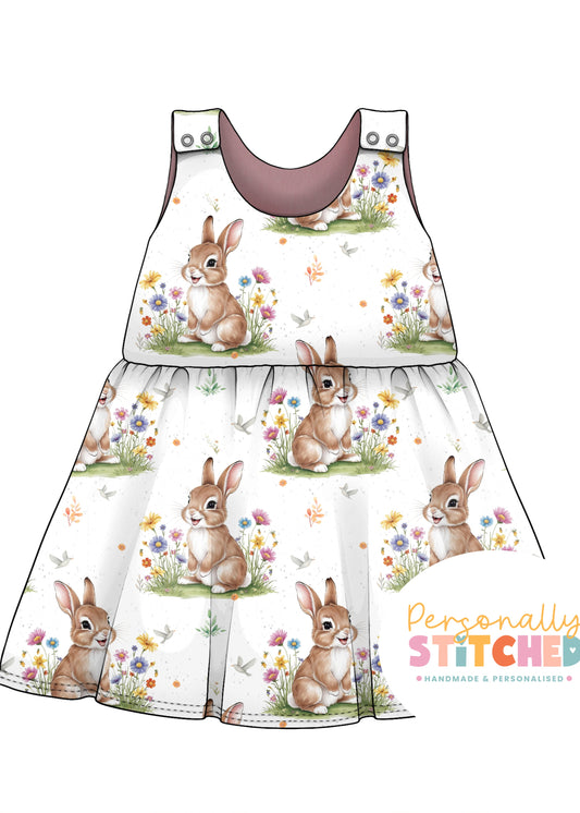 Exclusive Colour Cutie Rabbit Print French Terry Blossom Dress
