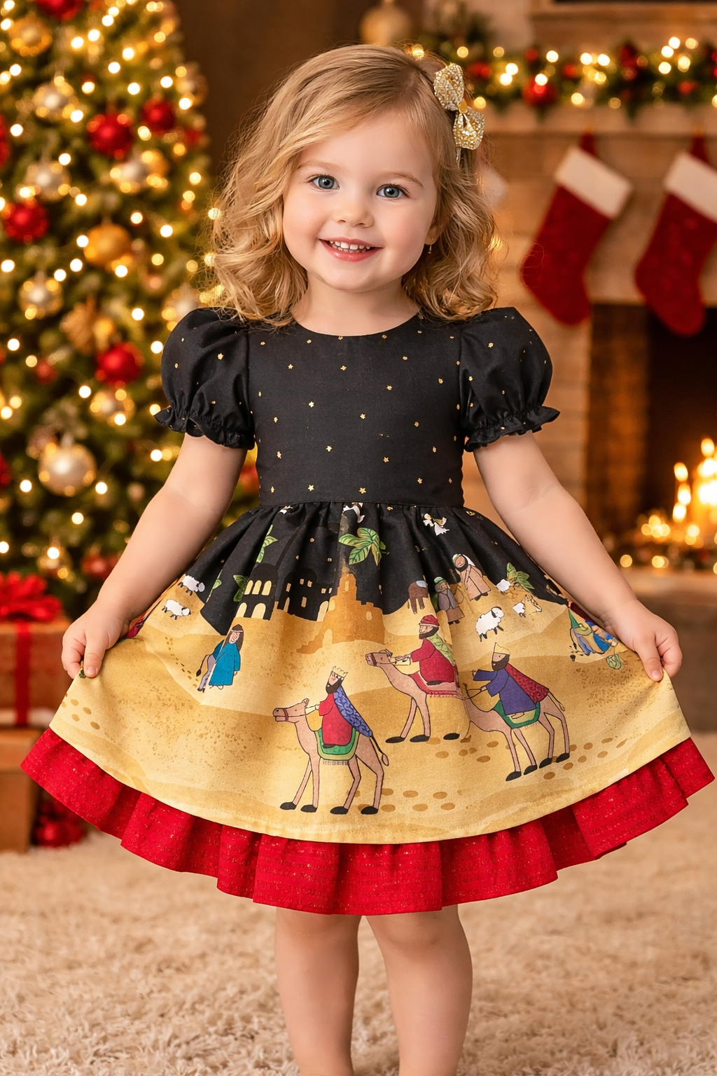 3 Years | Away in a Manger | Handmade Woven Cotton Girls Dress | READY TO POST