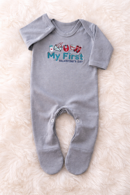 0-3 Months | My First Valentines Day Dusty Blue Romper | READY TO POST
