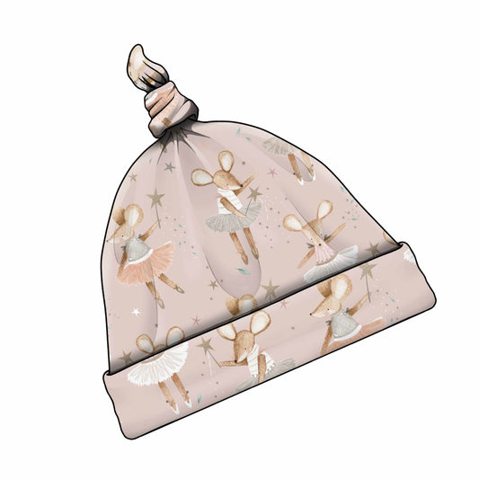 Dottie Ballerina Mouse Print Handmade Tie Knot Baby Hat