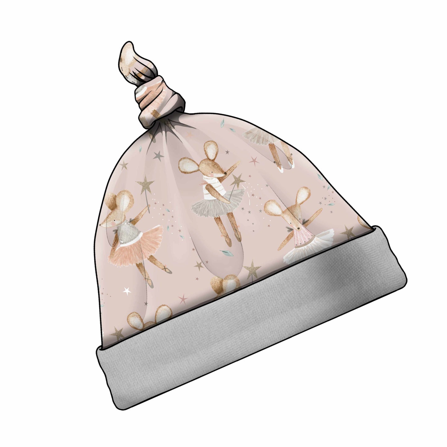 Dottie Ballerina Mouse Print Handmade Tie Knot Baby Hat