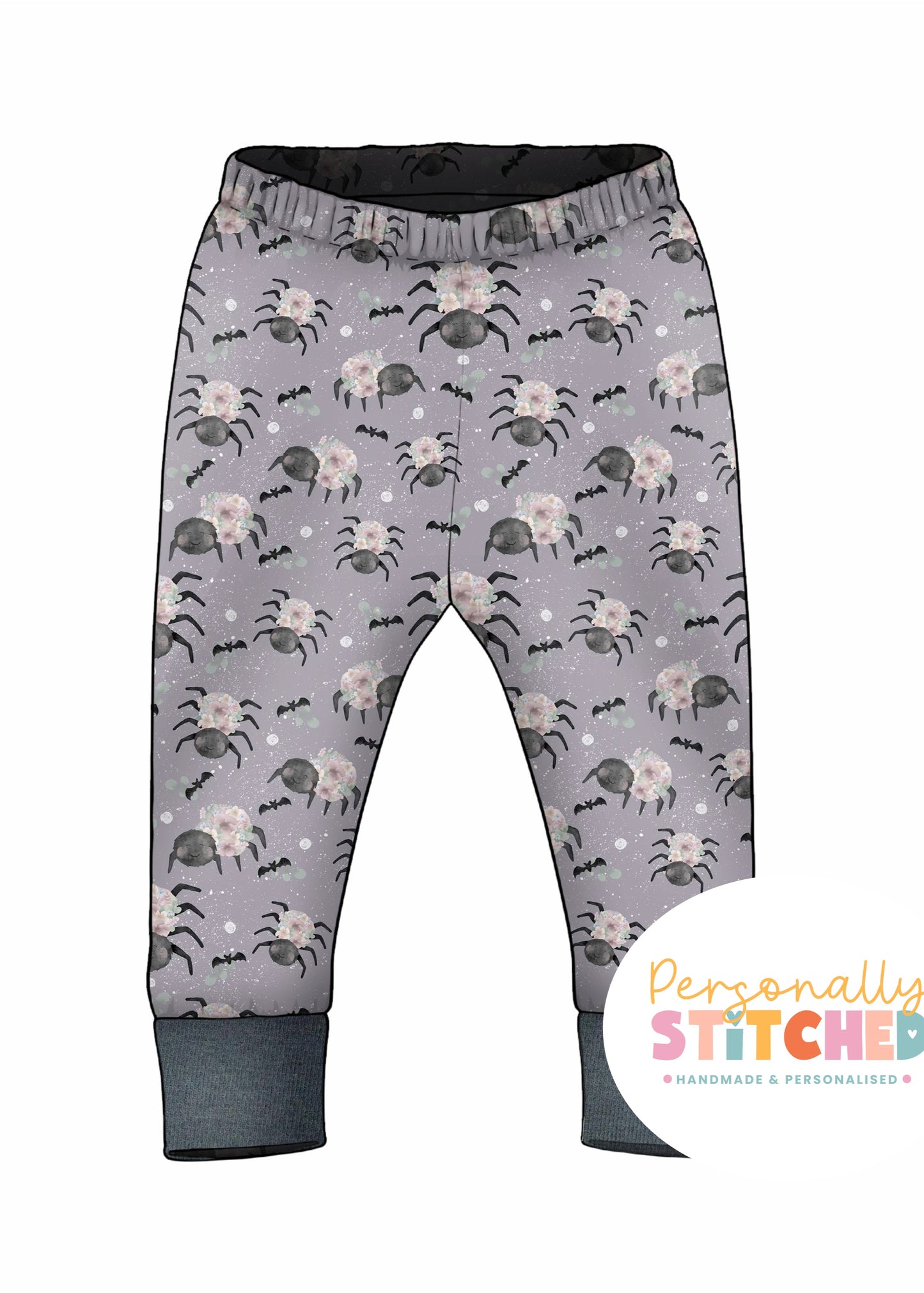 Floral Spiders Print French Terry Cuff Leggings