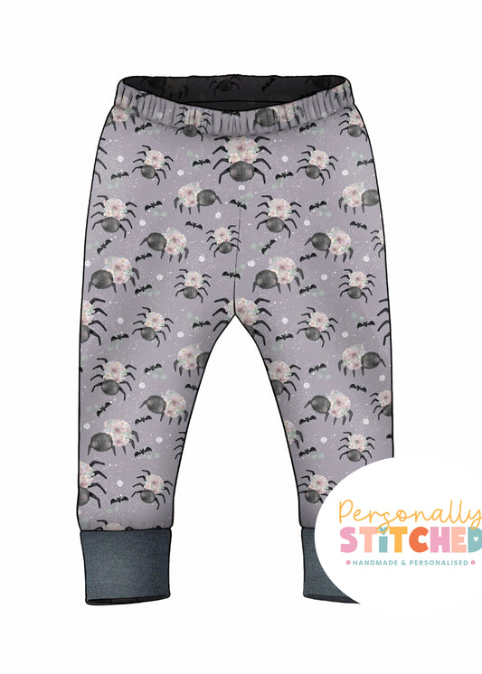 Floral Spiders Print French Terry Cuff Leggings