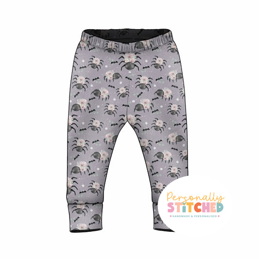 Floral Spiders Print French Terry Cuff Leggings