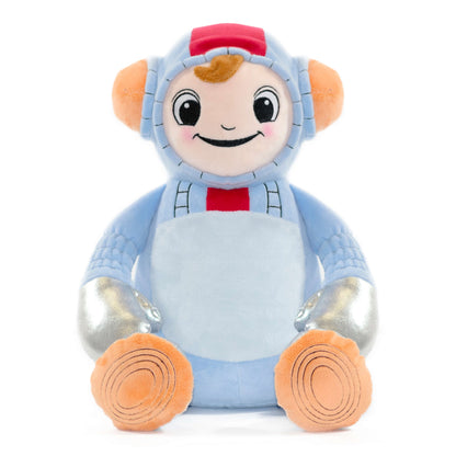 Galaxander the astronaut soft toy with helmet and silver gloves and personalised with embroidery