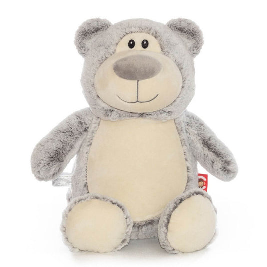 Grey Cubbies teddy bear soft toy with embroidered personalised name
