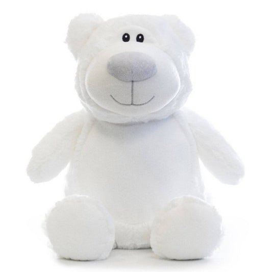 White Cubbies teddy bear with grey nose and embroidered personalised name