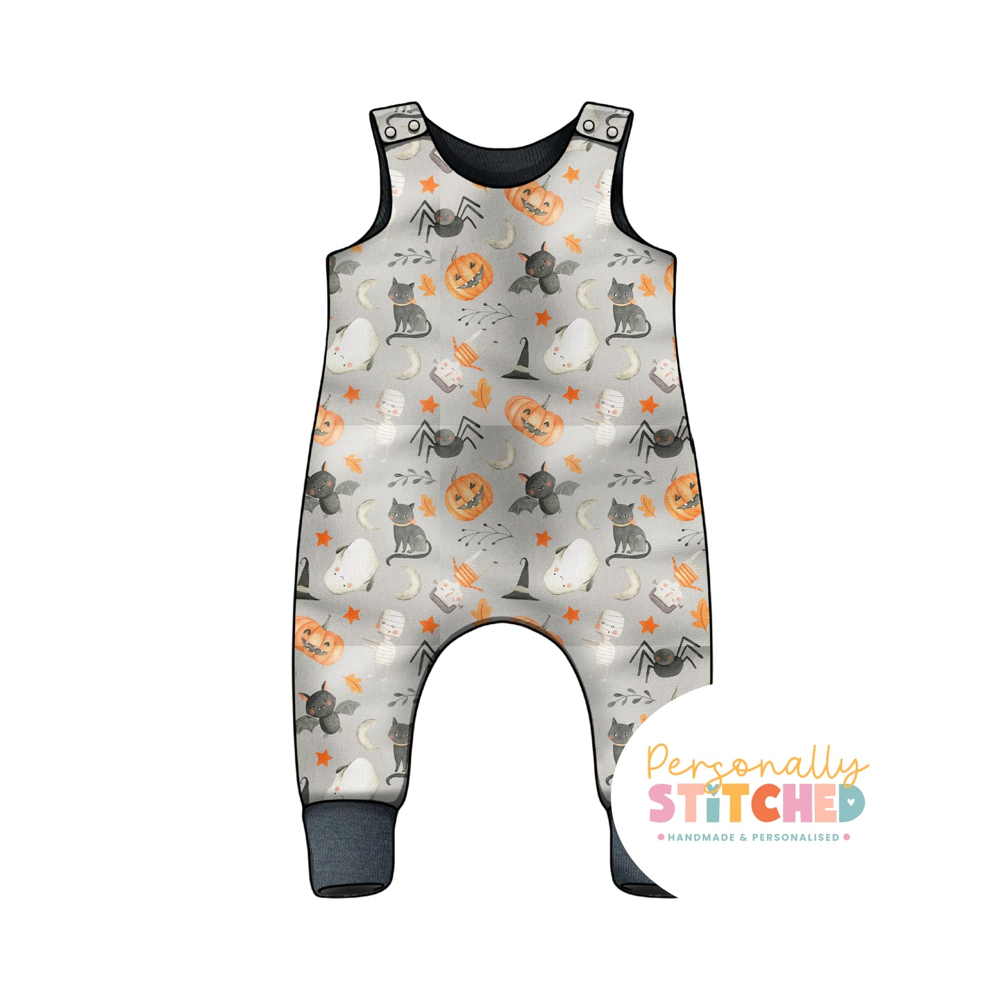 Halloween Print Organic Cotton Jersey Dungaree Romper