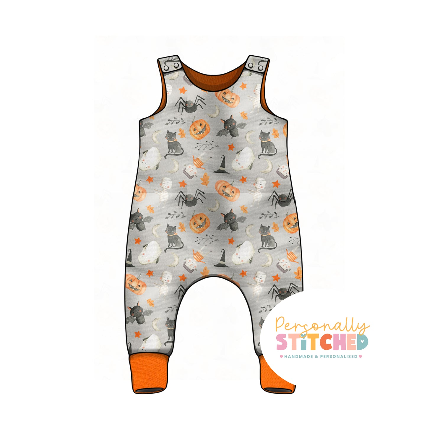 Halloween Print Organic Cotton Jersey Dungaree Romper