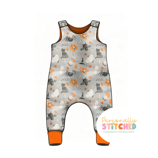 Halloween Print Organic Cotton Jersey Dungaree Romper