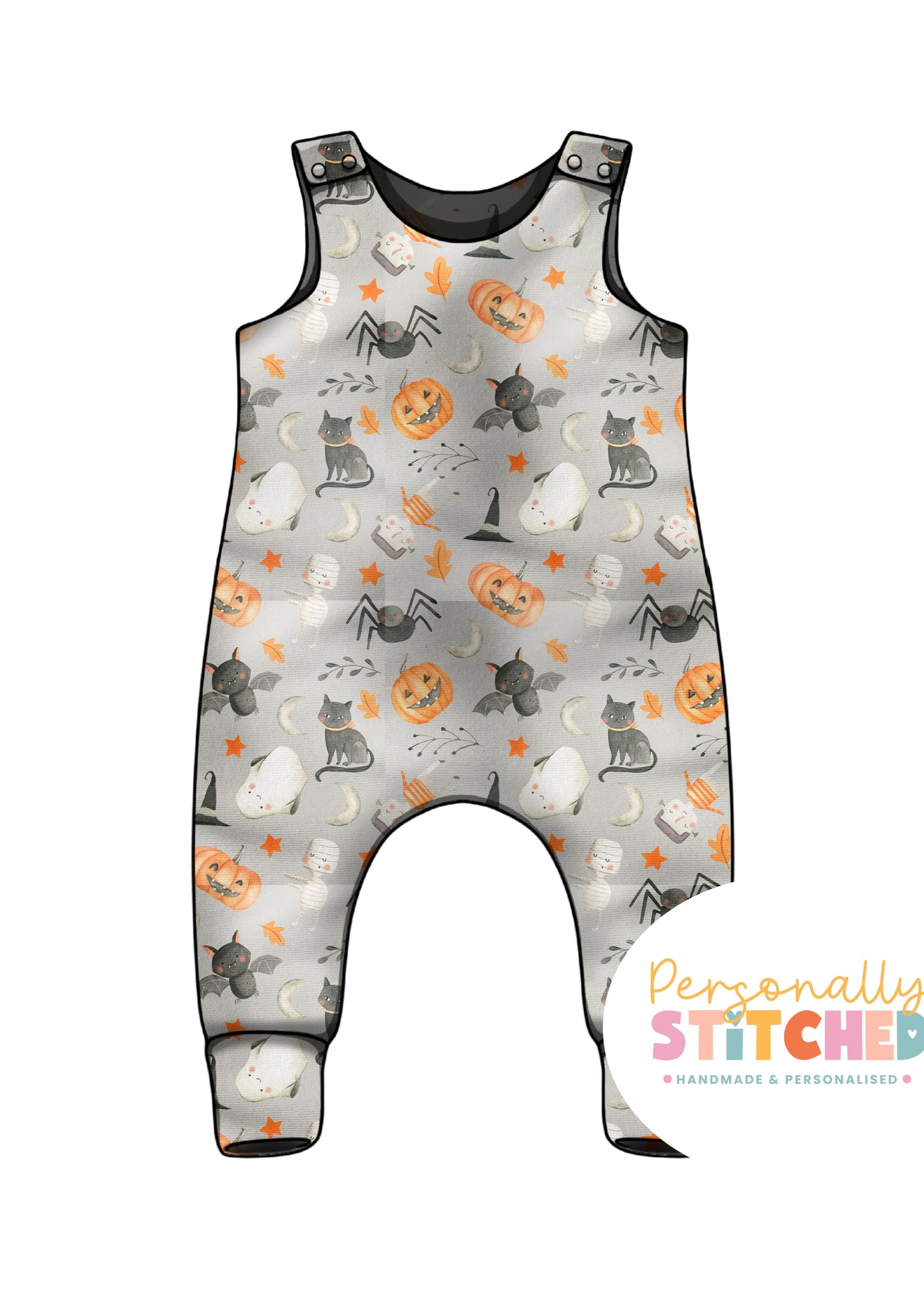 Halloween Print Organic Cotton Jersey Dungaree Romper