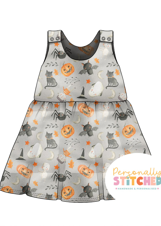 Halloween Print French Terry Blossom Dress (Handmade To Order)