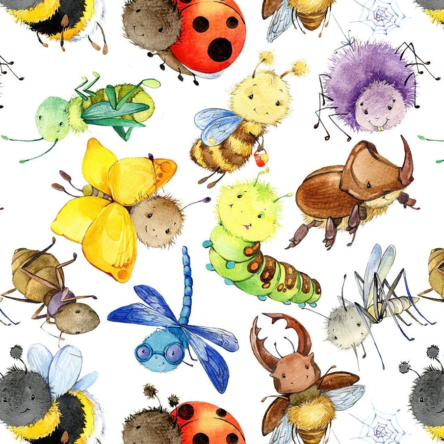 Happy Bugs Print & Yellow Waffle Knit Hooded Cardigan