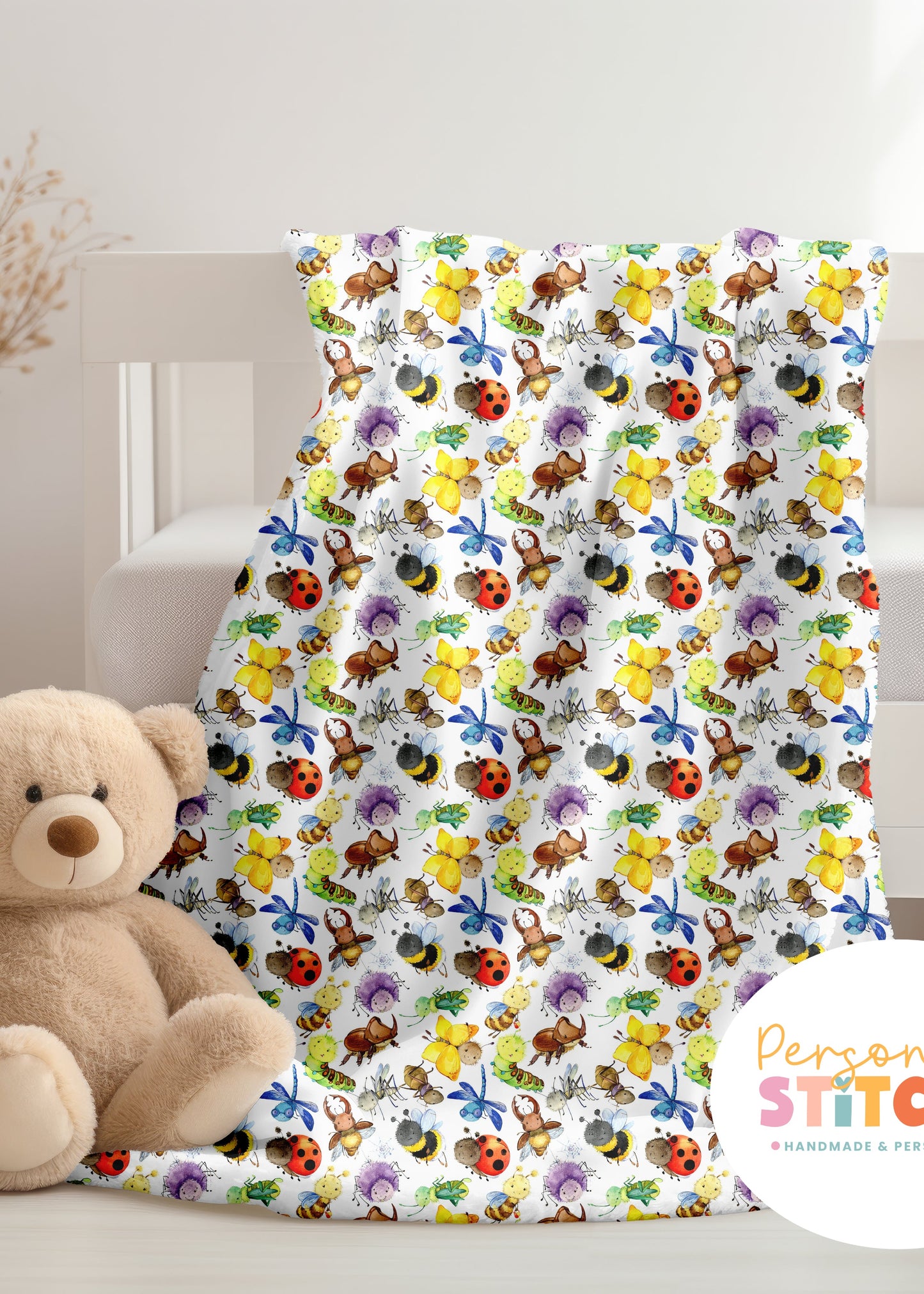 Happy Bugs Print Handmade Baby Blanket