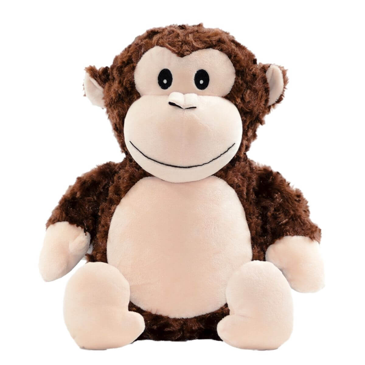 Huggles the brown monkey soft toy with personalised name embroidery