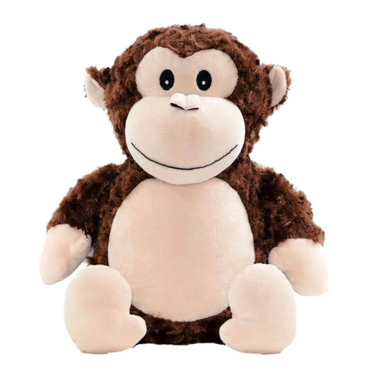 Huggles the brown monkey soft toy with personalised name embroidery