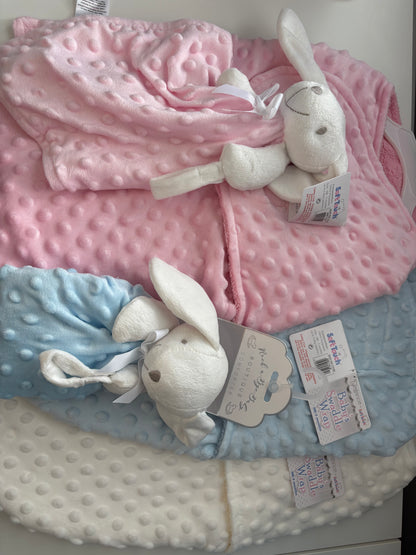 Personalised Dimple Fleece Baby Swaddle & Matching Comforter | New Born Gift Set | Embroidered