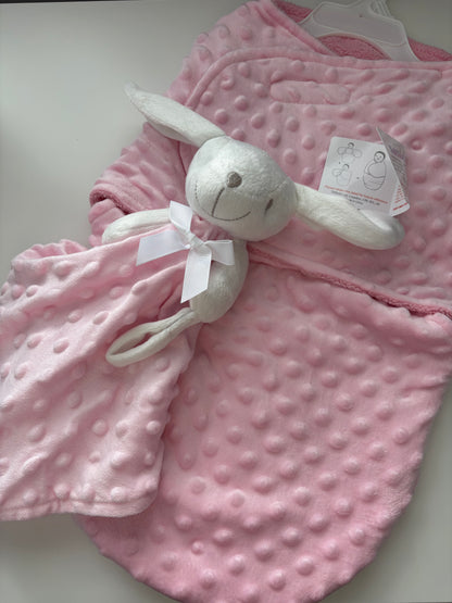 Personalised Dimple Fleece Baby Swaddle & Matching Comforter | New Born Gift Set | Embroidered