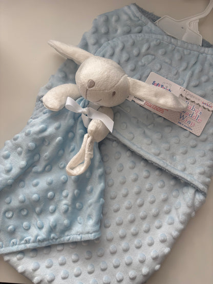 Personalised Dimple Fleece Baby Swaddle & Matching Comforter | New Born Gift Set | Embroidered