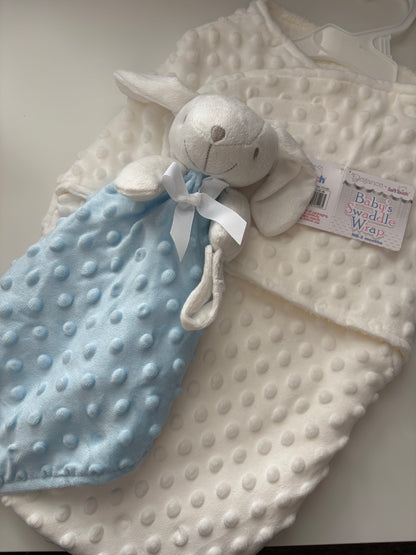 Personalised Dimple Fleece Baby Swaddle & Matching Comforter | New Born Gift Set | Embroidered