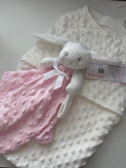 Personalised Dimple Fleece Baby Swaddle & Matching Comforter | New Born Gift Set | Embroidered