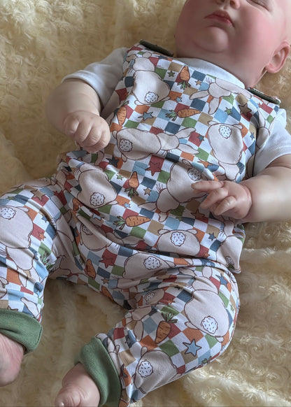 6-9 Months| Muted Check Bunny | French Terry Playful Romper | READY TO POST