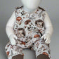 Hedgehog print baby romper with contrast cuffs close up