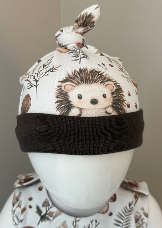 Exclusive Hedgehog Print Handmade Tie Knot Baby Hat