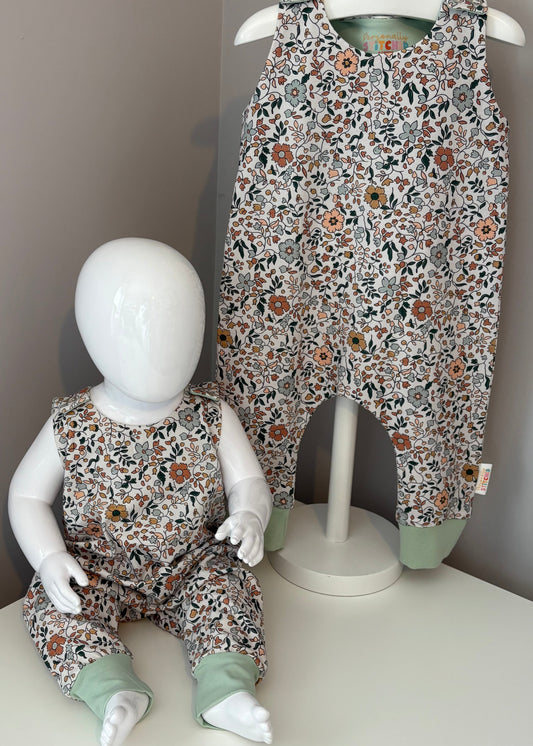 Autumn Floral Print French Terry Romper (Handmade To Order)