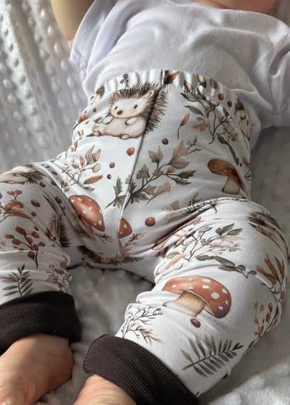 6-9 Months | Exclusive Hedgehog Leggings | Handmade French Terry | Brown Cuffs | READY TO POST