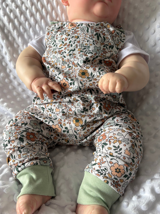 Autumn Floral Print French Terry Romper (Handmade To Order)