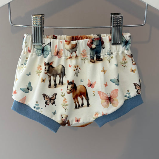 On The Farm Print Organic Jersey Shorts (Handmade To Order)
