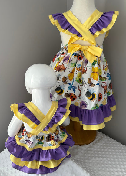 Age 2-3 | Happy Bugs | Handmade Bellevue Dress | Discontinued Print | READY TO POST