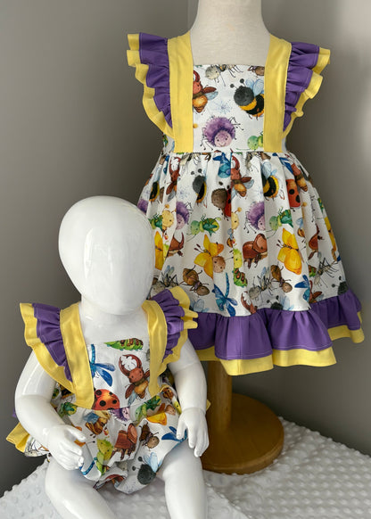 Age 2-3 | Happy Bugs | Handmade Bellevue Dress | Discontinued Print | READY TO POST