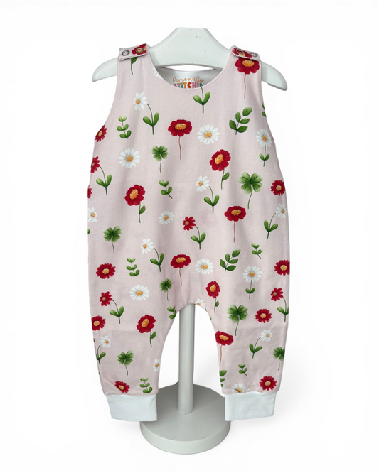 6-9 Months | Ladybird Flowers | Handmade Jersey Playful Romper | Discontinued Print | READY TO POST