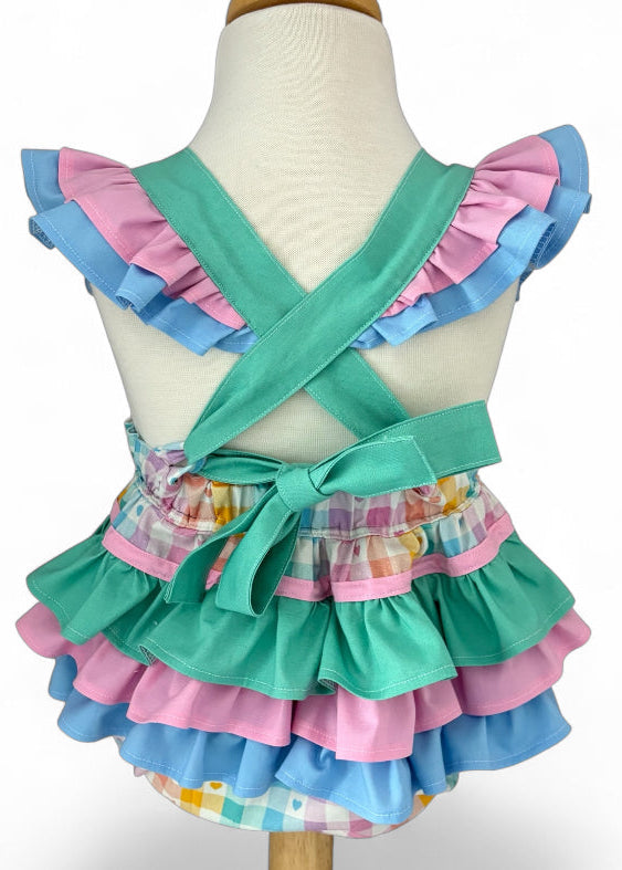 Pastel Gingham Heart Print | Handmade Woven Cotton Bellevue Romper