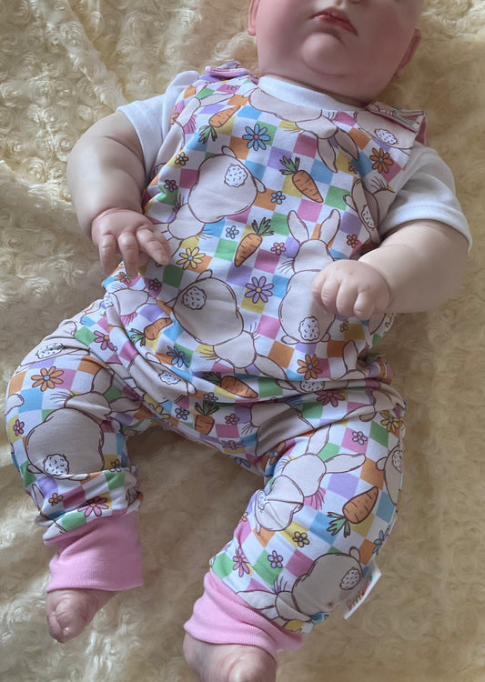 Pastel Check Bunny Print French Terry Romper
