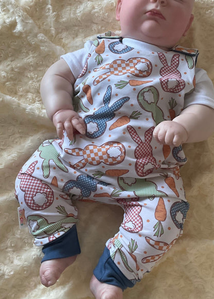 6-9 Months | Cottage Bunnies Blue | French Terry Playful Romper | READY TO POST