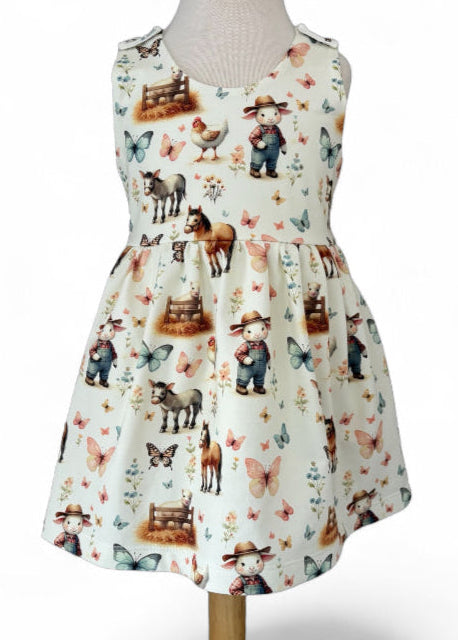 On The Farm Print Organic Jersey Blossom Dress (Handmade To Order)